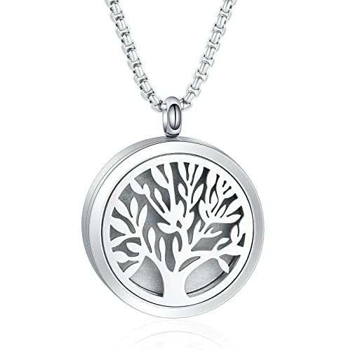 Classic Tree of Life Cremation Necklace for Ashes of Loved One Hold Photo Keepsake Memorial Urn Jewelry Pendant for Human/Pet (IJP5013)