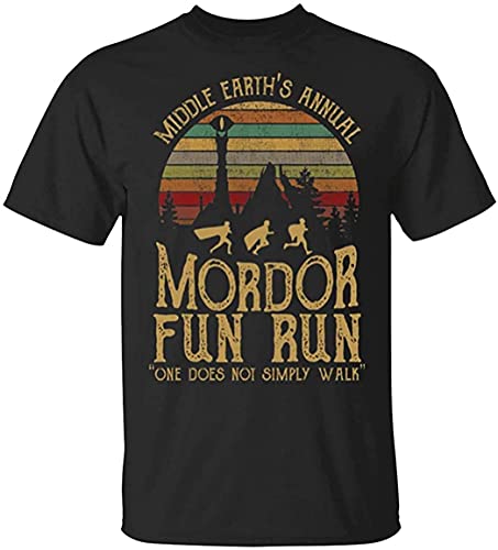 LONTSE Middle Earth's Annual Mordor Fun Run one Does not Simply Walk T-Shirt for Men Black