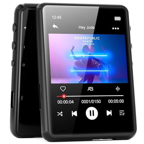 MECHEN 64GB MP3 Player Bluetooth 5.3 with 2.4' Full Touch Screen，Portable Digital Music Player with Speaker，FM Radio, Line Recording, HiFi Lossless Sound, Support up to 128GB. (Black)