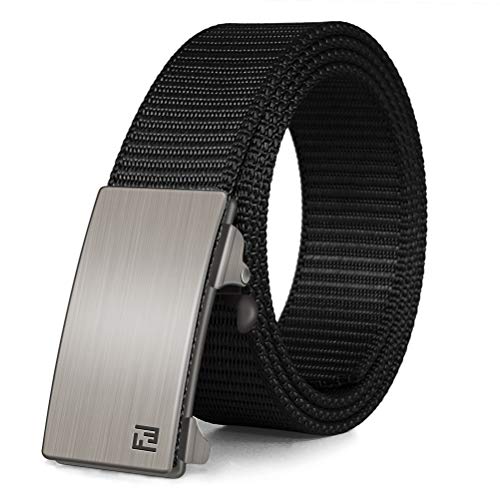 FAIRWIN Ratchet Web Belt,1.25 inch Nylon Web Automatic Slide Buckle Belt - No Holes and Invisible Belt Tail Web Belt for Men (Silver, M- waist 36'-42')