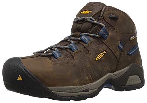 KEEN Utility Men's Detroit XT Mid Height Steel Toe Waterproof Work Boots, Cascade Brown/Orion Blue, 10.5