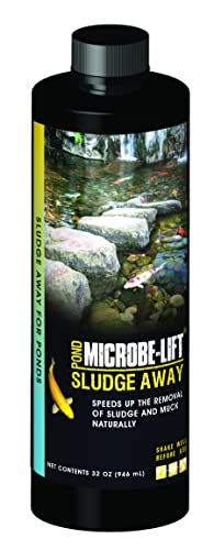 MICROBE-LIFT Sludge-Away Pond and Outdoor Water Garden Sludge and Muck Remover, Safe for Live Koi Fish, Plant Life, and Décor (32 Ounces)