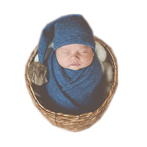 Vemonllas Newborn Photography Props Boys Girls Wrap Baby Photo Props Soft Knit Blanket Cloth (Blue)