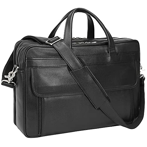 TIDING Men's Black Leather Briefcase 17.3' Laptop Bag Business Travel Messenger Shoulder Bag