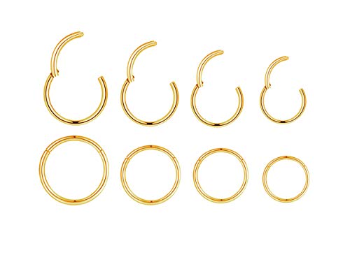4Pairs 18G Surgical Steel Hinged Clicker Segment Nose Rings Hoop Helix Cartilage Daith Tragus Sleeper Earrings Body Piercing for Women Men Girls(18G - Gold - (6mm-12mm) - 4Pairs)