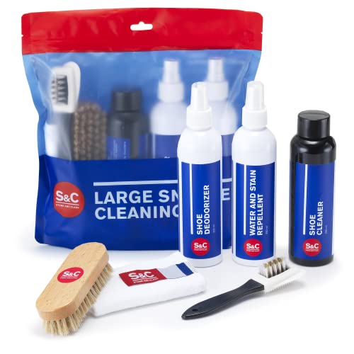 Stone and Clark Sneaker Cleaning Kit - Advanced Solution for Sneakers, Shoes, Ideal for Leather, Suede, Nubuck - Includes 8.5oz Cleaner, Deodorizer, Protector, Brushes & Microfiber Towel
