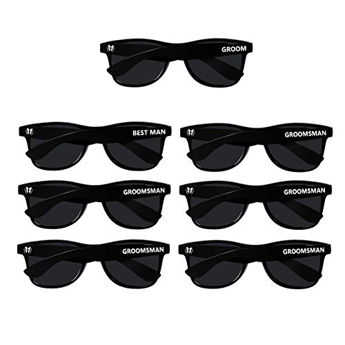 LADY&HOME Bachelor Party 7pcs Wedding Sunglasses for Groom, Best Man, Groomsmen Gifts Wedding Favor (Black)