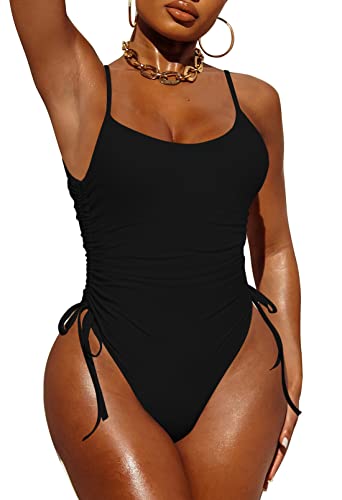 Pink Queen Womens One Piece Swimsuit Ruched High Cut Tummy Control Bathing Suit Swimwear Black XL