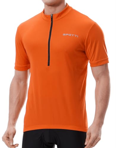 Spotti Men's Cycling Bike Jersey Short Sleeve with 3 Rear Pockets- Moisture Wicking, Breathable, Quick Dry Biking Shirt