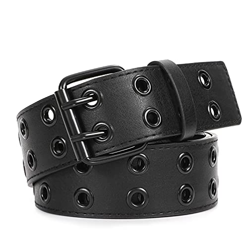 XZQTIVE Double Grommet PU Leather Belt for Women/Men Punk metal Jean Belt Wide 1.5 Inch