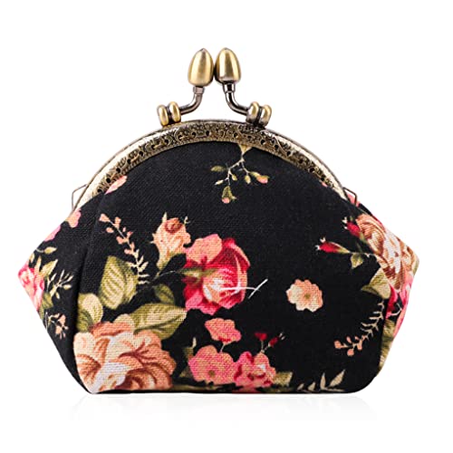 Oyachic Printed Coin Purse Vintage Pouch Buckle Clutch Bag Kiss-lock Change Purse Floral Clasp Closure Wallets For Women