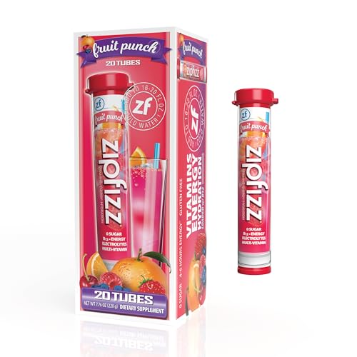 Zipfizz Energy Drink Mix, Electrolyte Hydration Powder with B12, Antioxidants, Electrolytes and Multi Vitamin, Fruit Punch (Pack of 20)