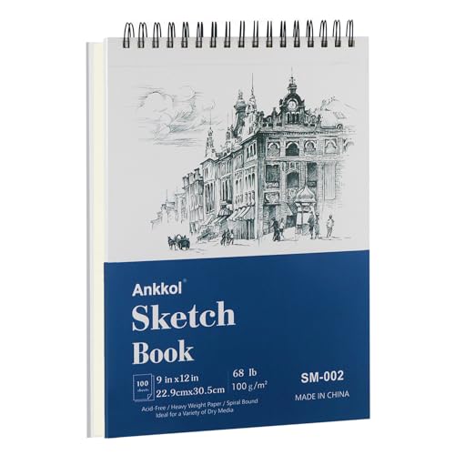 9' x 12' Sketch Book, Hardcover Sketchbook, 100 Sheets (68lb/100gsm) Top Spiral Bound Sketch Pad, Acid-Free Drawing Paper Pad, Art Supplies for Colored and Graphite Pencils, Charcoal & Soft Pastel