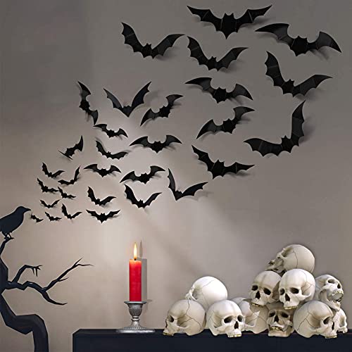 88 Pcs Halloween Decorations PVC 3D Scary Bat Wall Decal DIY Halloween Bats Decorations for Halloween Home Decor Bathroom Indoor Party Supplies