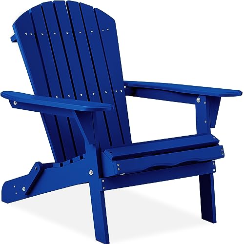 Best Choice Products Folding Adirondack Chair Outdoor Wooden Accent Furniture Fire Pit Lounge Chairs for Yard, Garden, Patio w/ 350lb Weight Capacity - Blue