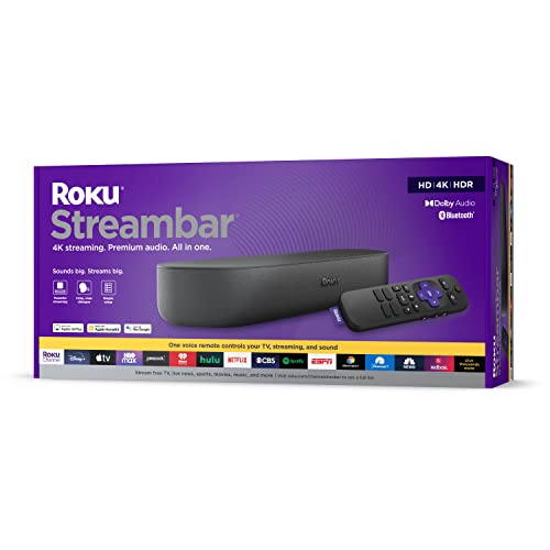 Roku Streambar | 4K HDR Streaming Device & Premium Roku Soundbar All In One, Roku Voice Remote, Free & Live TV, Black