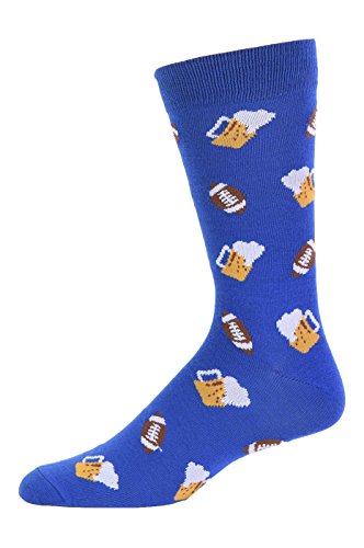 Urban-Peacock Men's Novelty Fun Dress Socks - Multiple Patterns! (Beer & Football - Blue, 1 Pair)