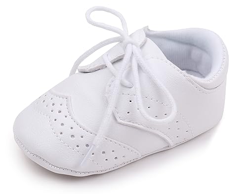 Methee Infant Baby Boys Girls Walking Shoes, Soft Sole Non-Slip First Walker Shoes Newborn Crib Shoes, Perfect for Baptism/Crawling/Wedding, White 0-6 Months Infant