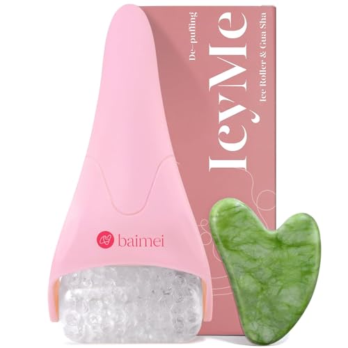 BAIMEI IcyMe Cryotherapy Ice Roller and Gua Sha Facial Tools Puffiness Redness Reducing Migraine Pain Relief Skin Care Tools Face Massager, Self Care Gift for Women - Pink