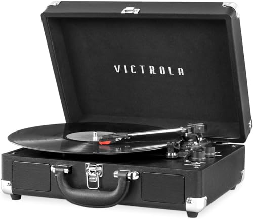 Victrola Vintage 3-Speed Bluetooth Portable Suitcase Record Player with Built-in Speakers | Upgraded Turntable Audio Sound|Black, Model Number: VSC-550BT-BK