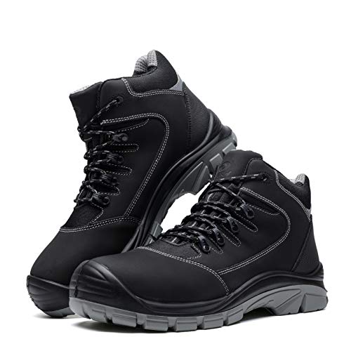 DRKA Men's Steel Toe Work Boots Water Resistant Safety Shoes(18950-blk-44)