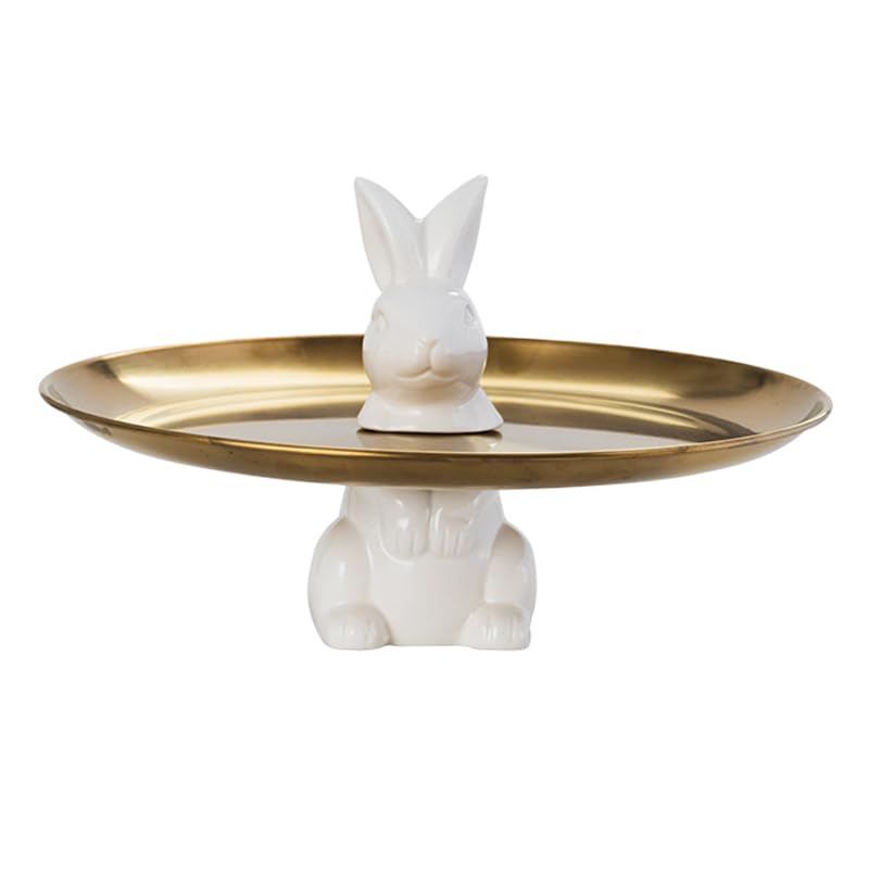 Cute Retro Golden Ornament Easter Bunny Statue Jewelry Storage Tray, Figurine for Accessories, Boutiques Display, Keys, Jewelry, Trinket Holder, Home Décor (Standing Bunny)