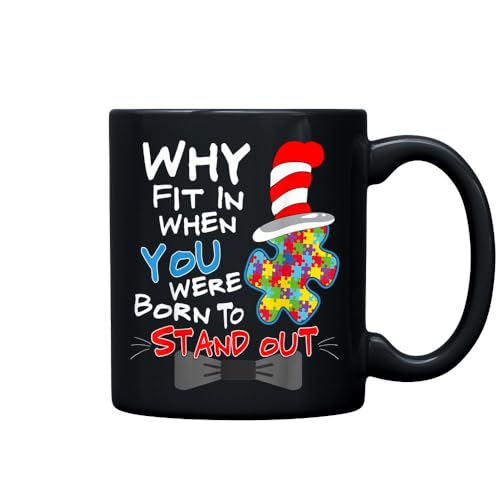 AutismAwarenessWhyFitInDoctorTeacherCatInHatCoolT Novelty Ceramic Coffee Mug - 11oz (325ml), 15oz (444ml)