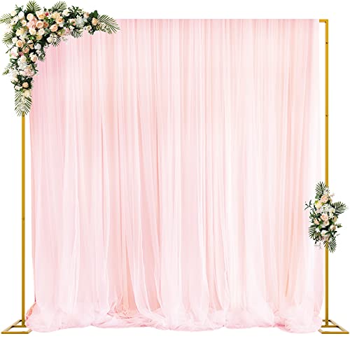 Fomcet 10FT x 10FT Backdrop Stand Heavy Duty with Base, Gold Portable Adjustable Pipe and Drape Kit, Square Metal Arch Party Frame for Wedding Birthday Parties Banquet Decorations