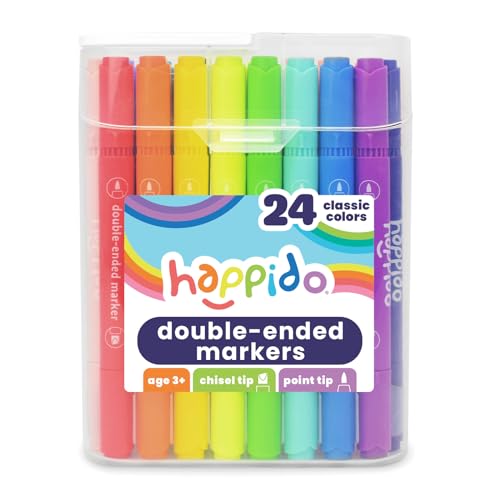 International Arrivals Happido Set of 24 Double Sided Markers, Non Toxic Markers for Kids Ages 4-8, Water Based Vibrant Coloring Kids Markers with CaseGreat School Supplies