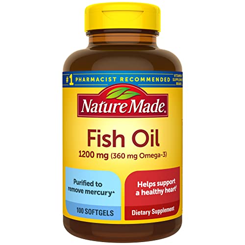 Nature Made Fish Oil 1200 mg Softgels, Omega 3 Supplements, for Healthy Heart Support, Omega 3 Supplement with 100 Softgels, 50 Day Supply