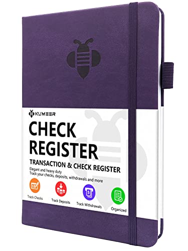 KUMEER Check Register – Elegant Check Registers for Personal Checkbook with Check & Transaction Registers, Hardcover Checkbook Log 5.2x7.6' (Purple)