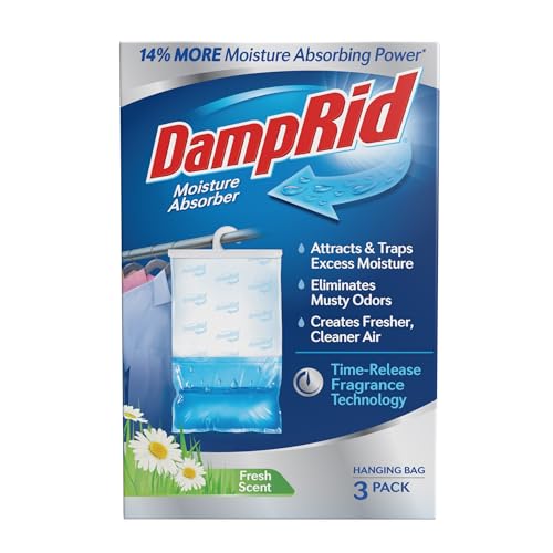 DampRid Fresh Scent Hanging Moisture Absorber, 1 Pound (Pack of 3) - Eliminates Musty Odors for Fresher, Cleaner Air, Ideal for Closet, 14% More Moisture Absorbing Power*- Blue