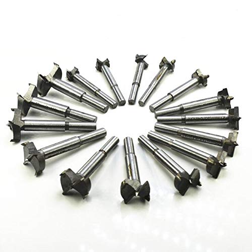 Forstner Drill Bit Set 16pcs 15-35mm Punching Bit Wood Slabs Flat Wing Drilling Hole Hinge Cemented Carbide Drilling Counterbore Flat Bit Drill Set Woodworking Hole Saw Wood Cutter Tool (16pcs)