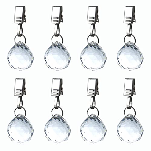 HillSpring Crystal Glass Tablecloth Weights, Decorative Clear Curtain Weights with Stainless Steel Clips, 8 Pack