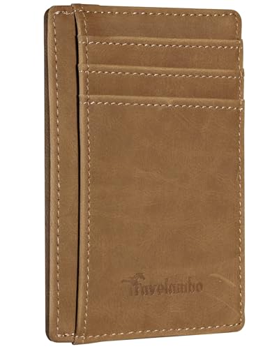 Travelambo Front Pocket Minimalist Leather Slim Wallet RFID Blocking Medium Size Card Holder Gifts for Men (CH Khaki)