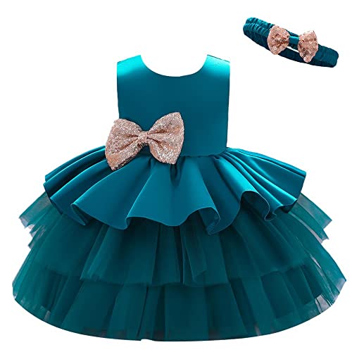 Dressy Daisy Baby Girls' Special Occasion Dresses Wedding Flower Girl Tiered Dress Ball Gown with Headband Size 12-24 Months, Teal
