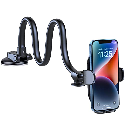 OQTIQ Phone Mount for Car [Gooseneck 13' Long Arm] Car Phone Holder for Dashboard, Windshield, Strong Suction Cup Cell Phone Holder for Car Truck for iPhone 14 13 Pro Max All Mobile Phones