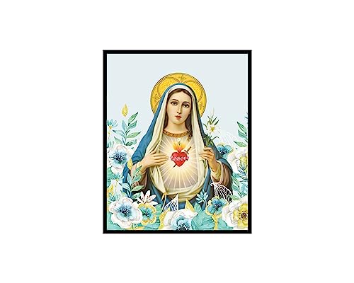 Poster Master Virgin Mary Poster - Immaculate Heart of Mary Print - Catholic Wall Art - Gift for Men & Women - Religious Christian Decor for Living Room, Bedroom or Office - 8x10 UNFRAMED Wall Art
