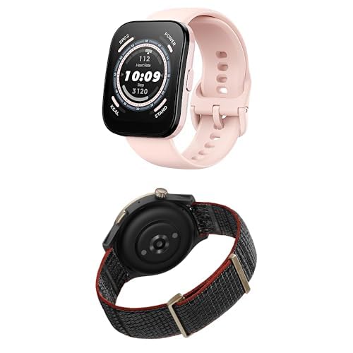 Bundle of Amazfit Bip 5 Smartwatch (Pink) + 22mm Nylon Replacement (Black)