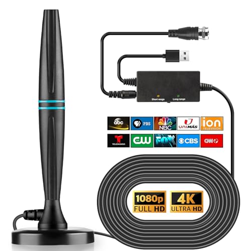 2024 Upgraded TV Antenna, TV Antenna Indoor, Long Range TV Antenna for Local Channels Support 4K 1080p with Signal Booster for Smart TV and All TVs