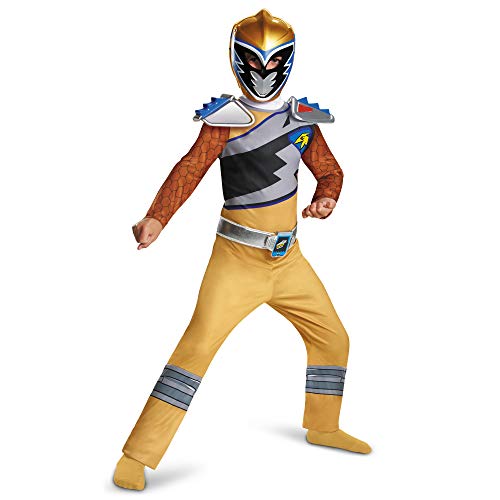 Gold Power Rangers Costume for Kids. Official Licensed Gold Ranger Dino Charge Classic Power Ranger Suit with Mask for Boys & Girls, Medium 7-8