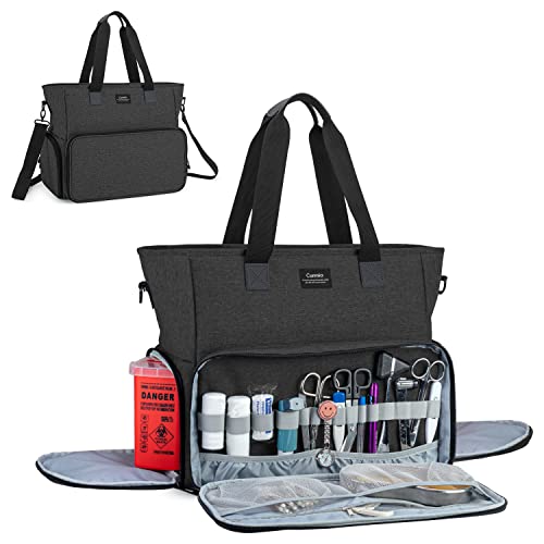 CURMIO Nurse Bag and Tote for Work, Nursing Clinical Bag with Padded Laptop Sleeve for Home Visits, Health Care, Hospice, Bag ONLY, Black (Patent Pending)