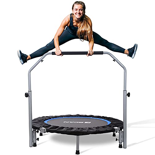 BCAN 48'' Foldable Mini Trampoline for Adults Max Load 440lbs, Fitness Rebounder with Adjustable Foam Handlebar, Exercise Trampoline for Adults or Kids Indoor/Outdoor Workout