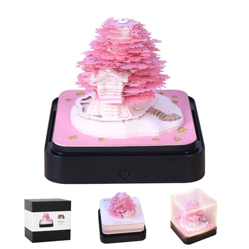 MACTANO 3D Art Calendar Memo Pad 2024, Creative Time piece Calendar Sakura Tree Rip Away Paper Carving Sticky DIY Note Pink