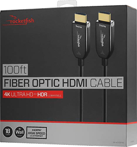 Rocketfish - 100' 4K UltraHD/HDR in-Wall Rated Active Fiber Optical HDMI Cable - Black