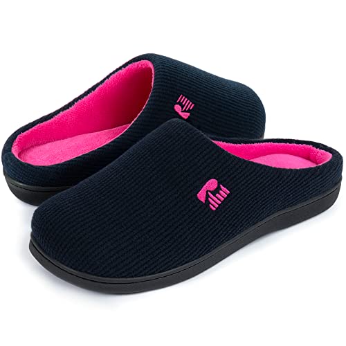 RockDove Women's Original Two-Tone Memory Foam Slipper, Size 9-10 US Women, Dark Navy/Fuchsia