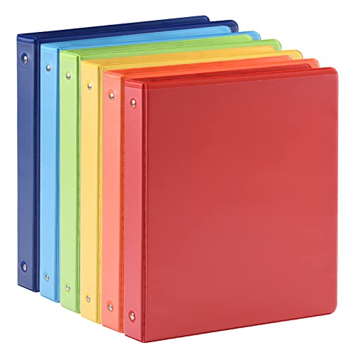 1-inch 3 Ring Binder with 2 Interior Pockets, 1'' Basic Binders Holds US Letter Size 8.5'' x 11'' Paper - Versatile Binders for Office, Home, and School Use, 6 Pack (6-Color Assorted)