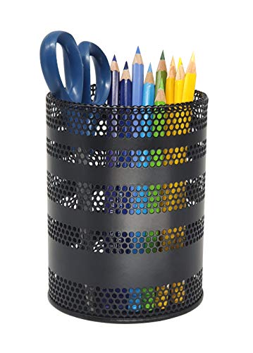 Produco Metal Mesh Pen Pencil Cup Holder Stand Office Desk Organizer Stationery Caddy Makeup Brush Holder, Black (Large)