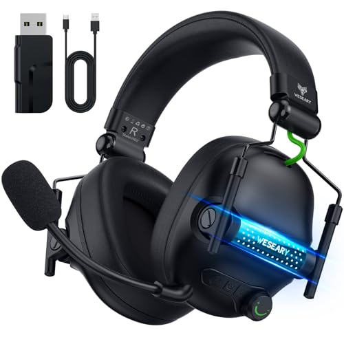 WESEARY Wireless Gaming Headset for PC, PS4, Switch, 2.4GHz USB Wireless PS5 Gaming Headphones with Microphones, Immerse 7.1 Surround Sound, Bluetooth 5.4, Cool RGB Lighting