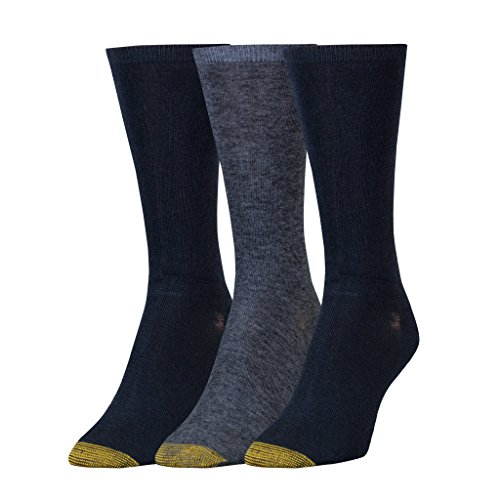 GOLDTOE Women's Non-Binding Flat Knit Crew Socks, 3-Pairs, New Navy/Denim, Medium